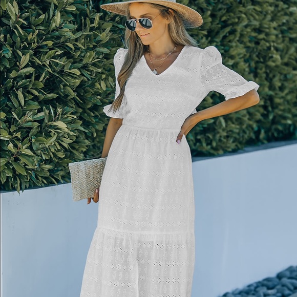 White Eyelet Maxi Dress - Picture 1 of 3